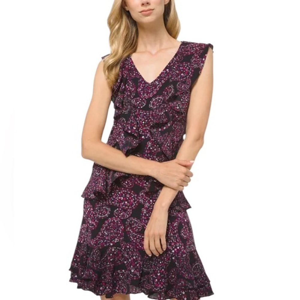 MICHAEL Michael Kors Floral Paisley-Print Cascade Dress Large